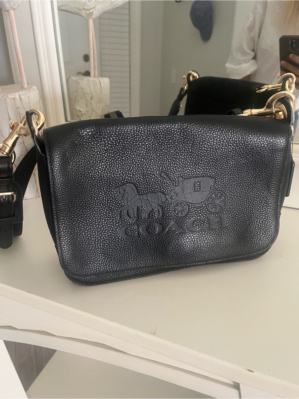 Coach Black Pebbled Leather Crossbody with Embossed Horse & Carriage